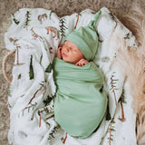 Snuggle Swaddle Sack and Beanie Set- Sage
