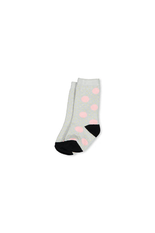 Knee High Socks -Grey/Pink Spots (2-7)