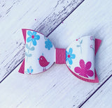 4" Leatherette Hair Bow - Spring Garden