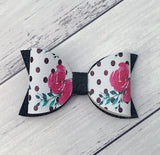 4" Leatherette Hair Bow - Spotty Rose