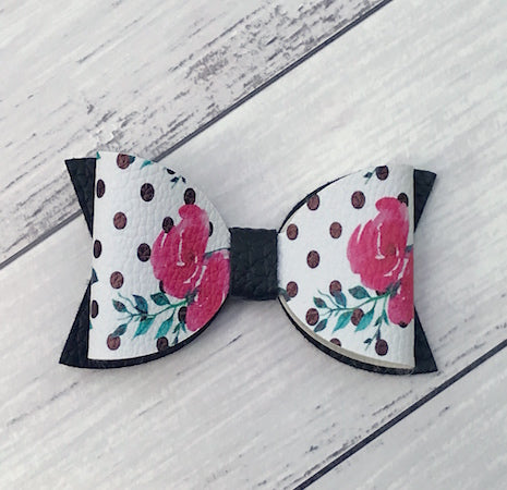 4" Leatherette Hair Bow - Spotty Rose