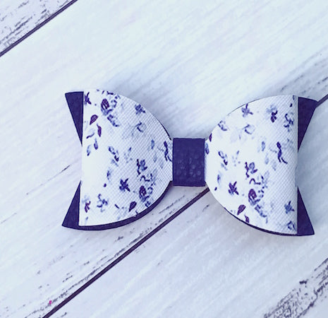 4" Leatherette Hair Bow - Navy Floral