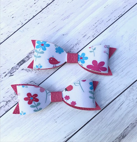 4" Leatherette Hair Bow - Spring Garden