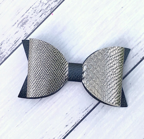 4" Leatherette Hair Bow - Black/Gold